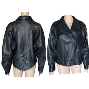 UNIK ULTRA Leather Jacket Womans Medium Motorcycle Black Biker Heavy vintage M